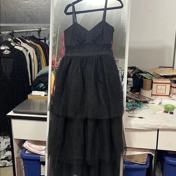 Bestie Johnson Black Tulle Bustier Tiered Midi Dress Size L NWOT - Picture 3 of 7